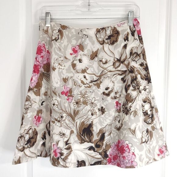 Milli Pink Brown Skirt‎ Floral Print Aline Side Zip All Cotton 4 - Picture 1 of 7